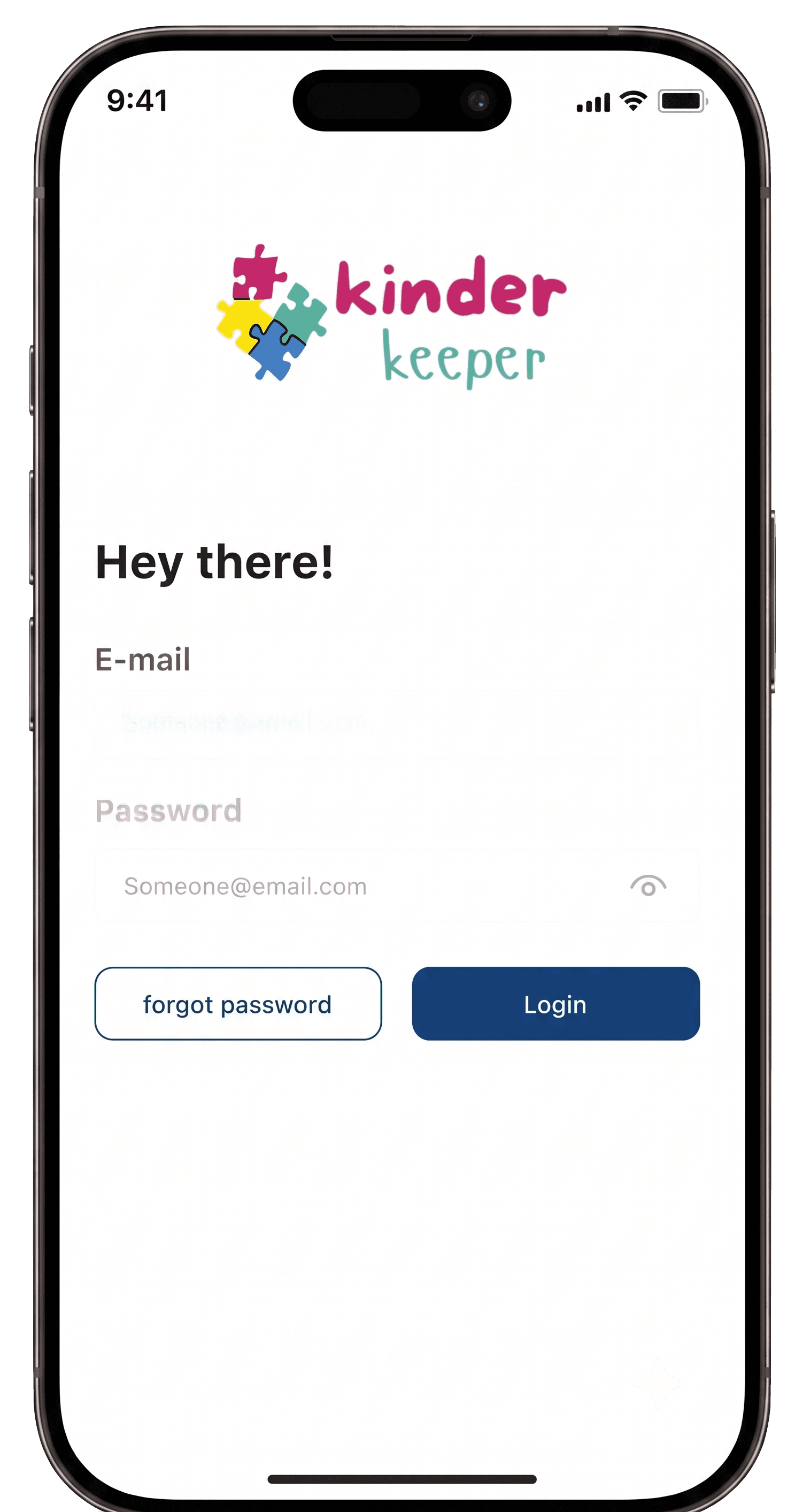 Kinder Keeper login screen