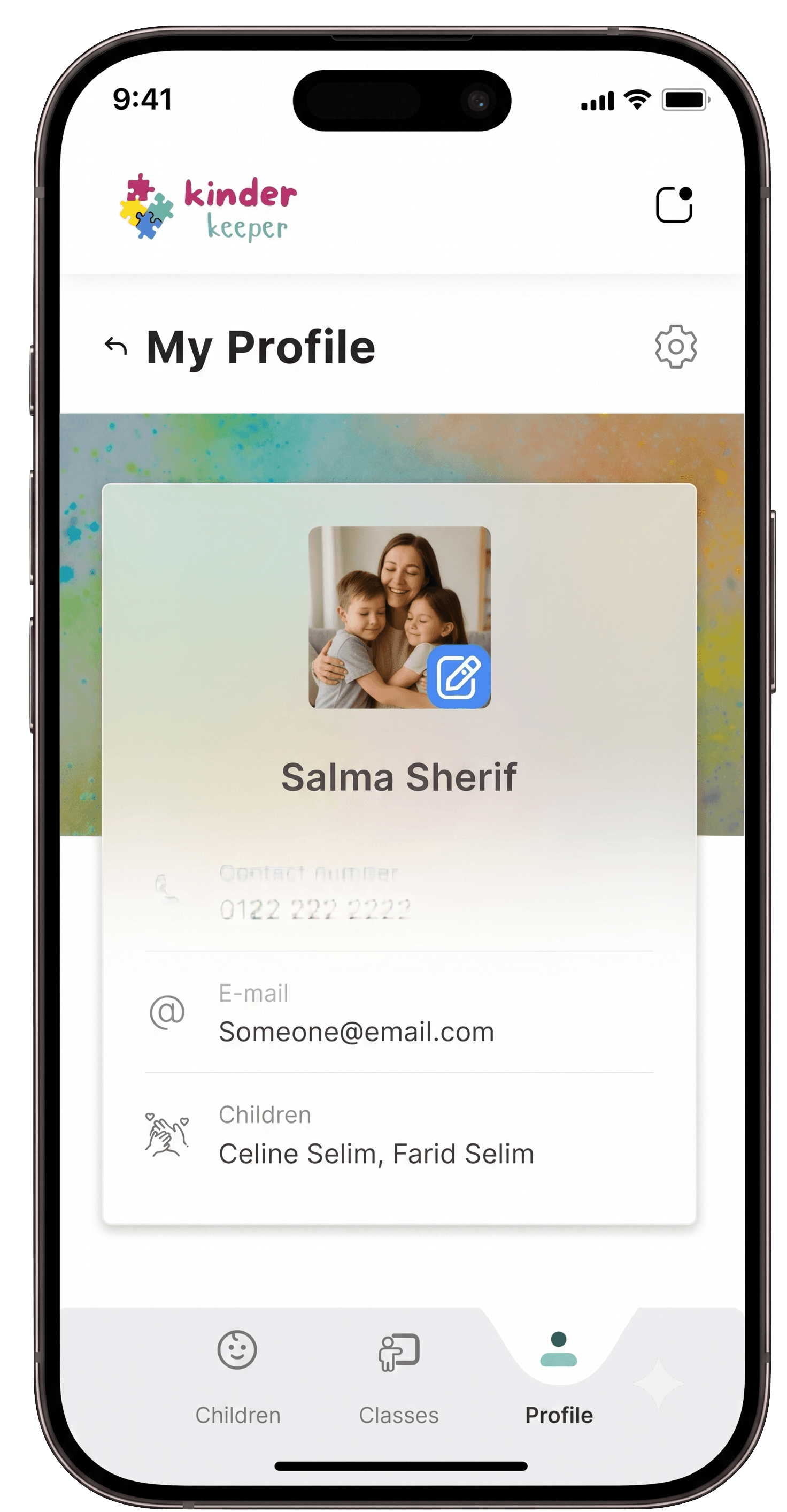 Kinder Keeper parent profile screen